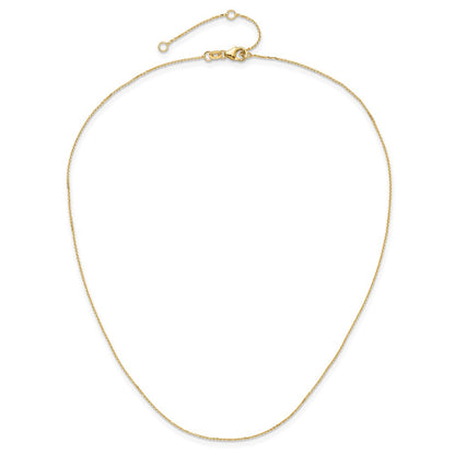 18 Inch 10K Yellow Gold .8mm D/C Round Cable 1In+1In Adjustable Chain Necklace