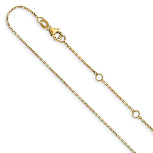 18 Inch 10K Yellow Gold .8mm D/C Round Cable 1In+1In Adjustable Chain Necklace