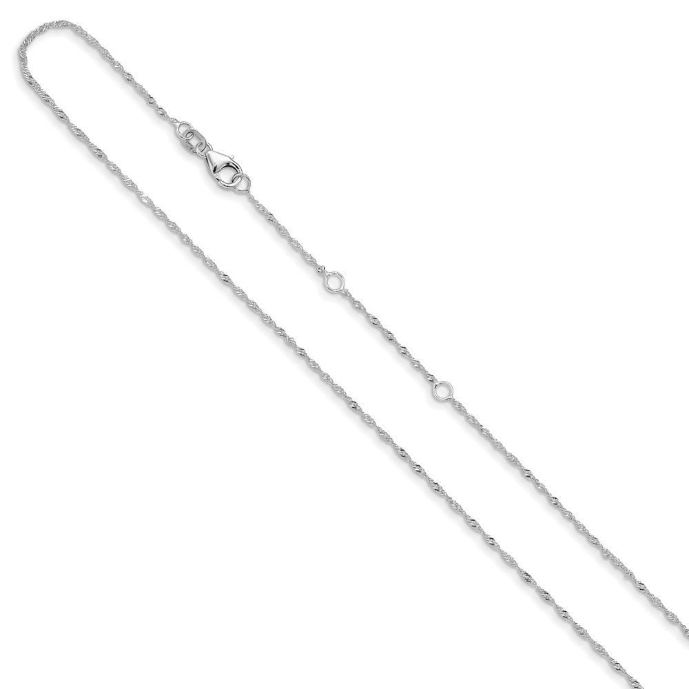 18 Inch 10K White Gold 1.25mm Singapore 1In+1In Adjustable Chain Necklace