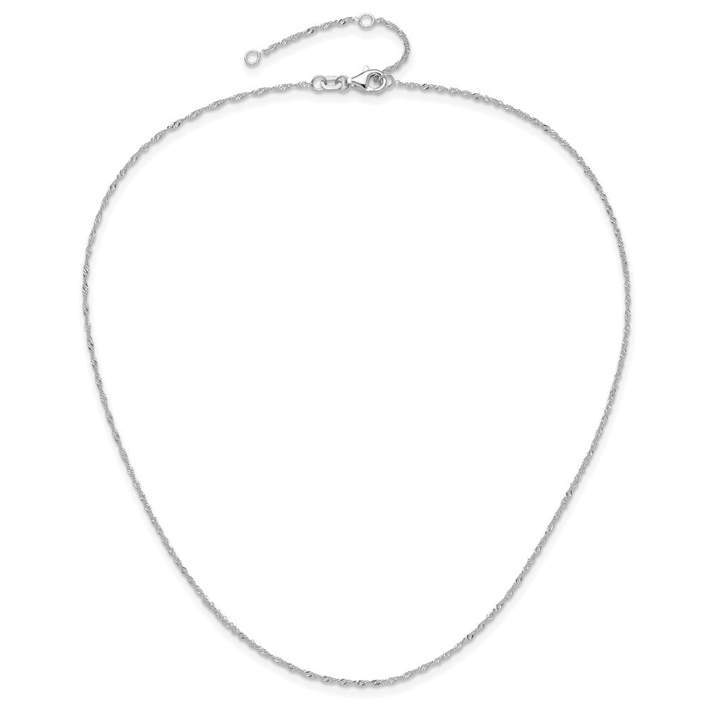18 Inch 10K White Gold 1.25mm Singapore 1In+1In Adjustable Chain Necklace