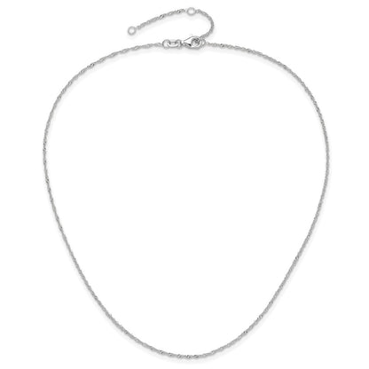 18 Inch 10K White Gold 1.25mm Singapore 1In+1In Adjustable Chain Necklace