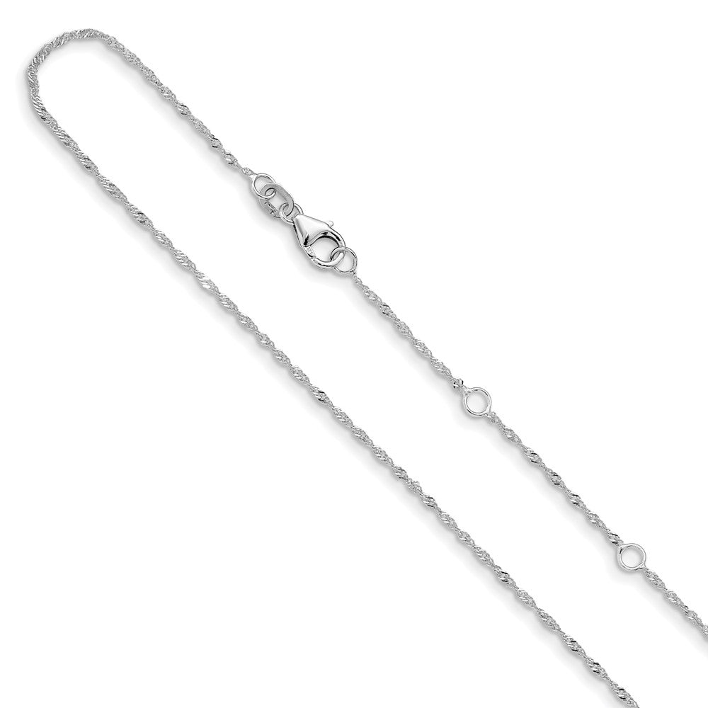 18 Inch 10K White Gold 1.25mm Singapore 1In+1In Adjustable Chain Necklace