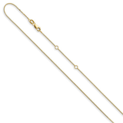 18 Inch 10K Yellow Gold .7mm Box 1In+1In Adjustable Chain Necklace