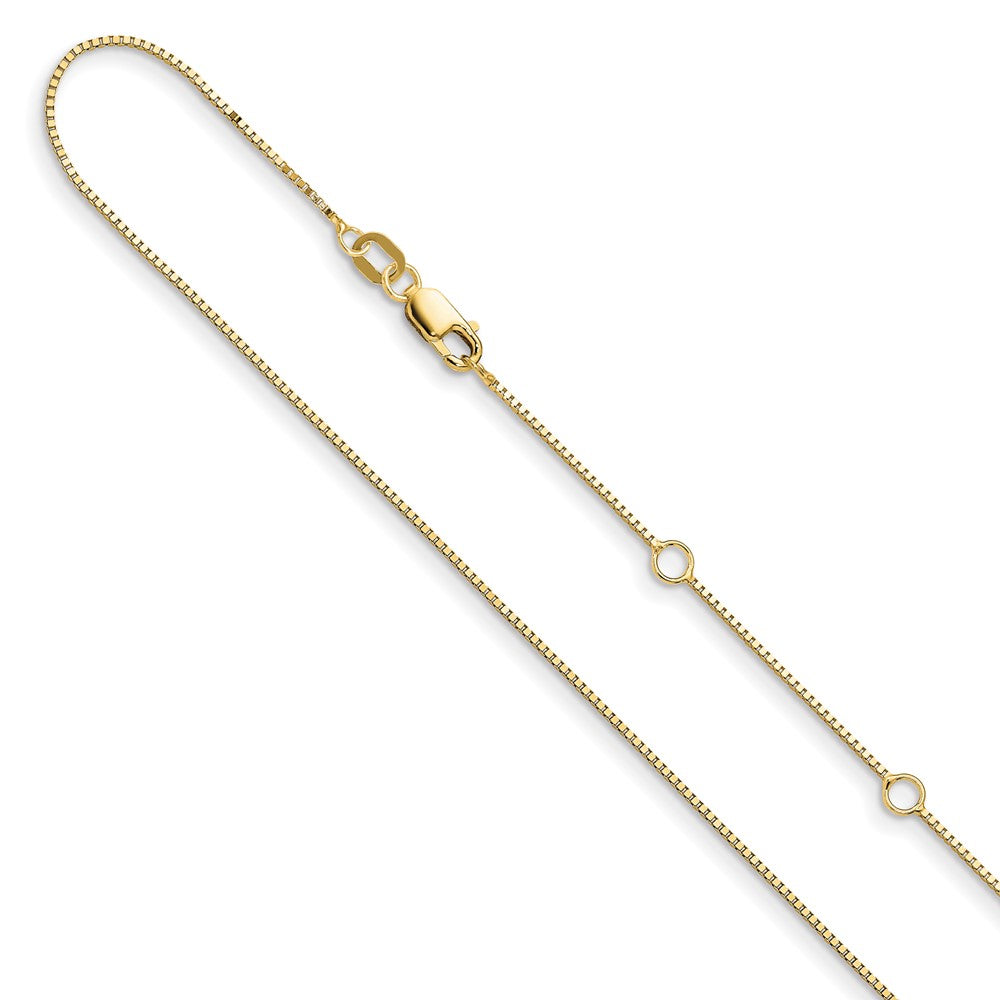 18 Inch 10K Yellow Gold .7mm Box 1In+1In Adjustable Chain Necklace