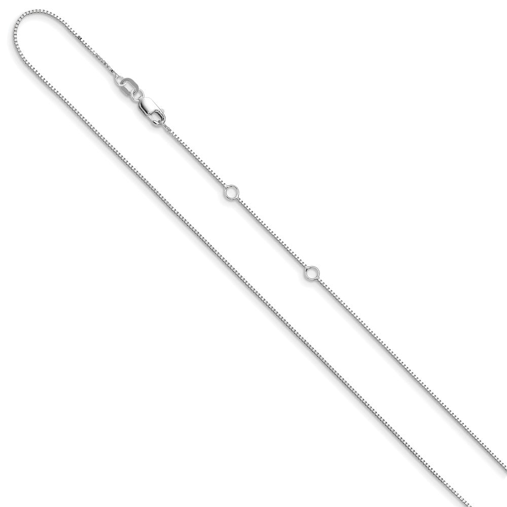 18 Inch 10K White Gold .7mm Box 1In+1In Adjustable Chain Necklace