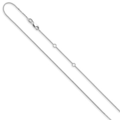 18 Inch 10K White Gold .7mm Box 1In+1In Adjustable Chain Necklace