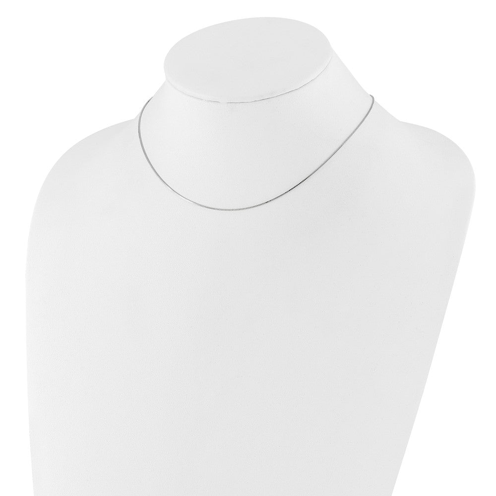 18 Inch 10K White Gold .7mm Box 1In+1In Adjustable Chain Necklace