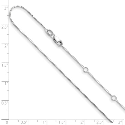 18 Inch 10K White Gold .7mm Box 1In+1In Adjustable Chain Necklace