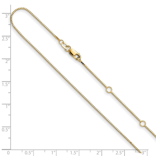 18 Inch 10K Yellow Gold .85mm Box 1In+1In Adjustable Chain Necklace