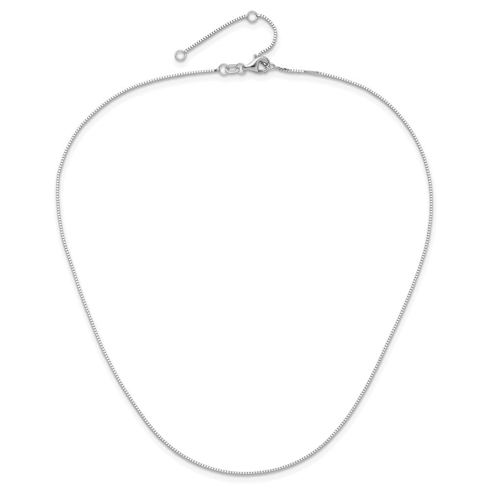 18 Inch 10K White Gold .85mm Box 1In+1In Adjustable Chain Necklace