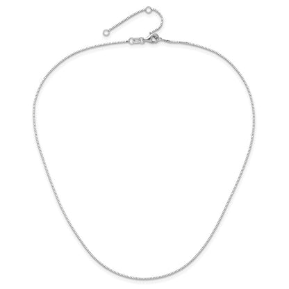 18 Inch 10K White Gold .85mm Box 1In+1In Adjustable Chain Necklace