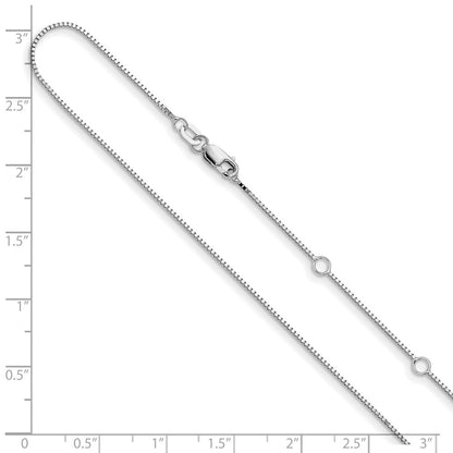 18 Inch 10K White Gold .85mm Box 1In+1In Adjustable Chain Necklace
