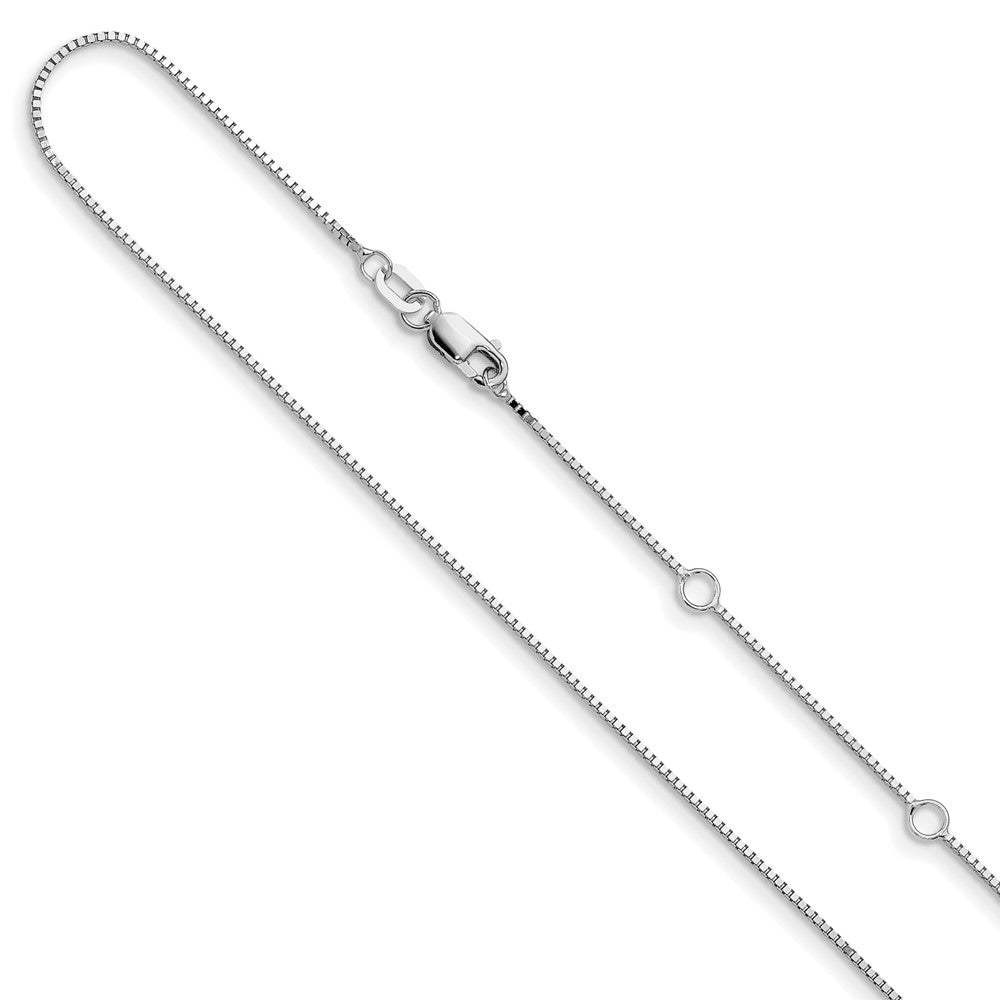 18 Inch 10K White Gold .85mm Box 1In+1In Adjustable Chain Necklace