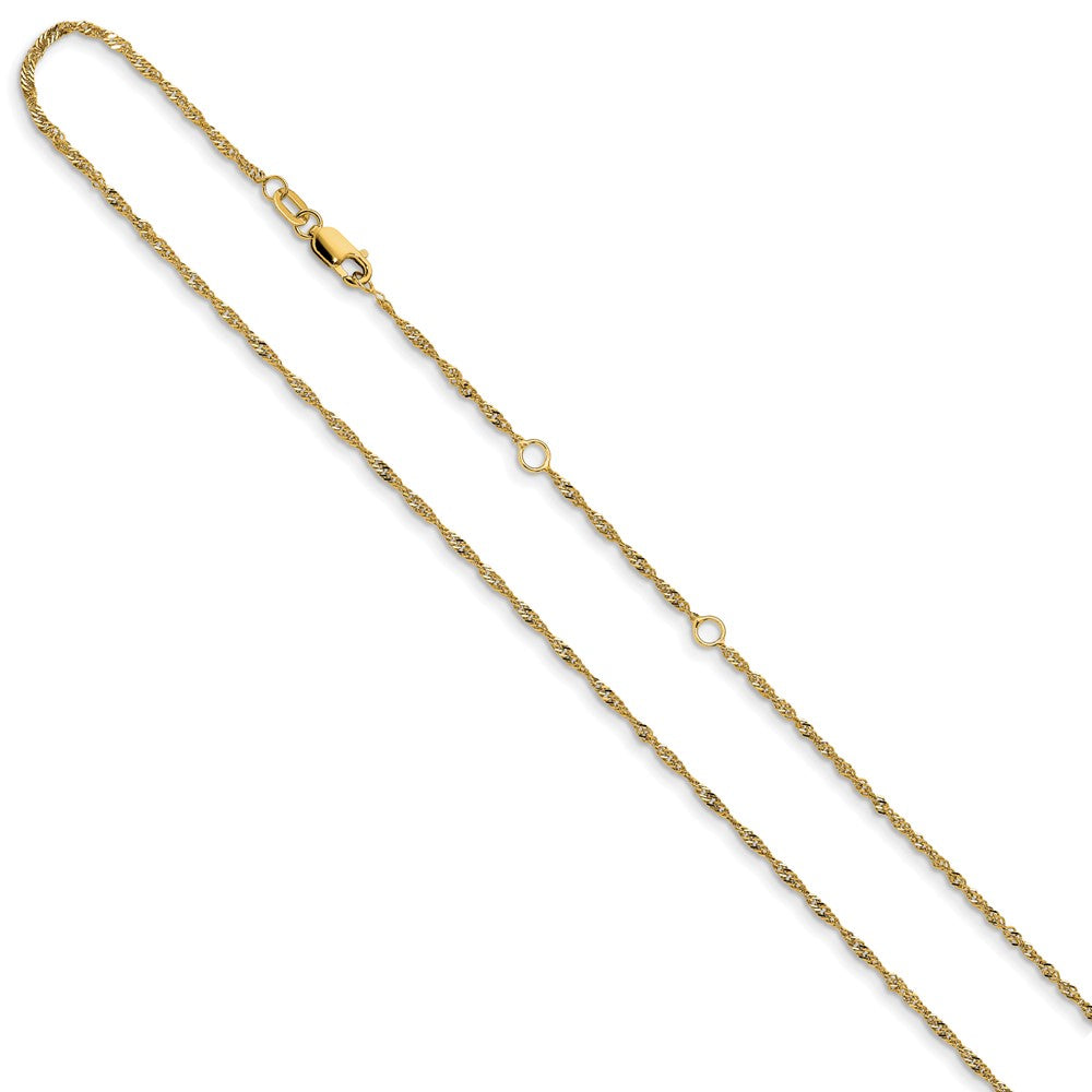 18 Inch 10K Yellow Gold 1.5mm Singapore 1In+1In Adjustable Chain Necklace