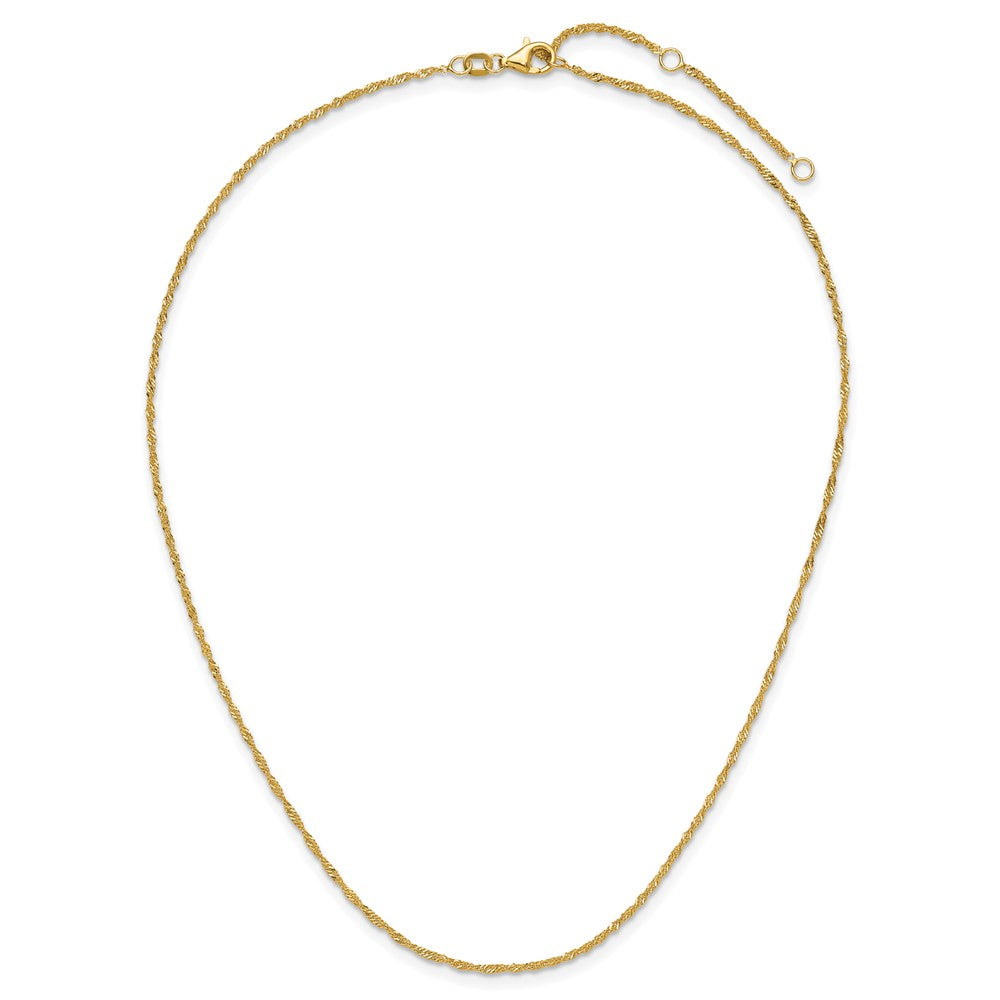 18 Inch 10K Yellow Gold 1.5mm Singapore 1In+1In Adjustable Chain Necklace