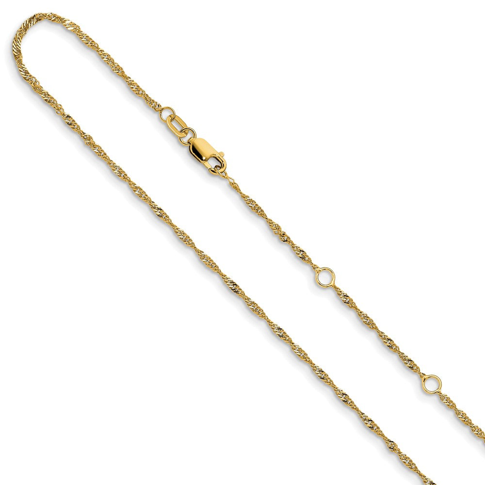 18 Inch 10K Yellow Gold 1.5mm Singapore 1In+1In Adjustable Chain Necklace