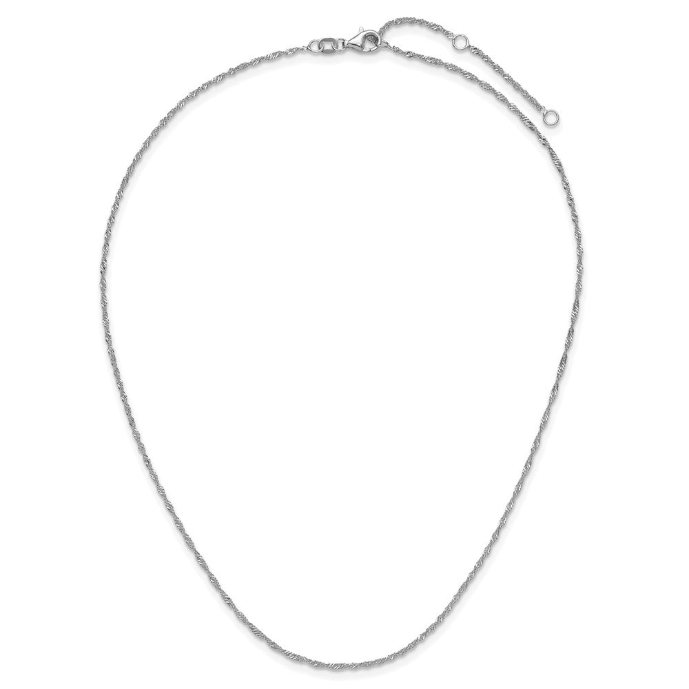 18 Inch 10K White Gold 1.5mm Singapore 1In+1In Adjustable Chain Necklace