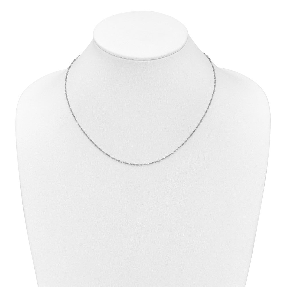 18 Inch 10K White Gold 1.5mm Singapore 1In+1In Adjustable Chain Necklace