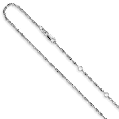 18 Inch 10K White Gold 1.5mm Singapore 1In+1In Adjustable Chain Necklace