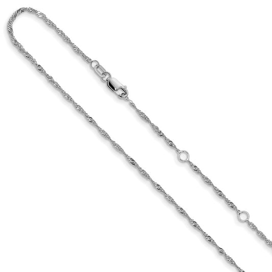 18 Inch 10K White Gold 1.5mm Singapore 1In+1In Adjustable Chain Necklace