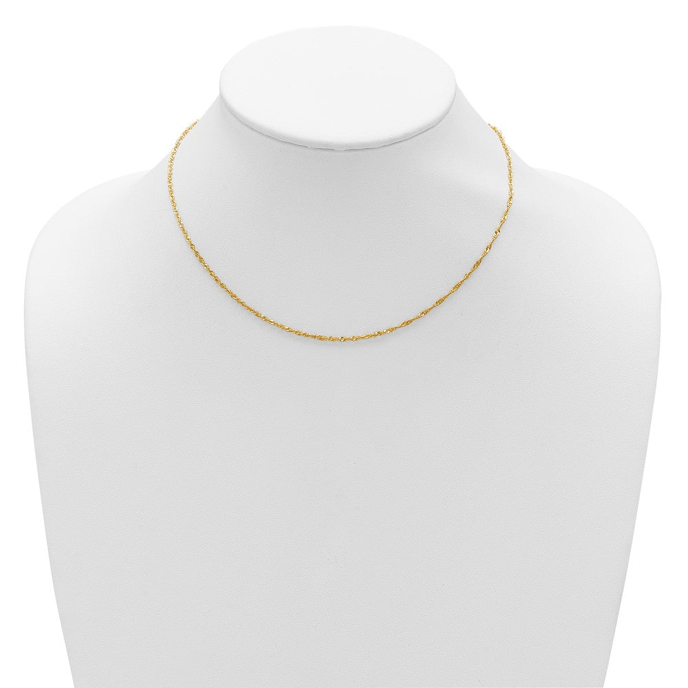 18 Inch 10K Yellow Gold 1.7mm Singapore 1In+1In Adjustable Chain Necklace