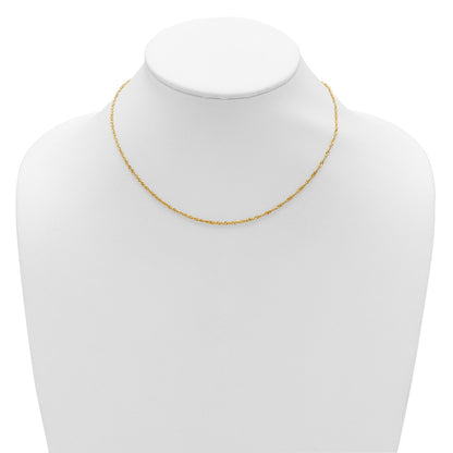 18 Inch 10K Yellow Gold 1.7mm Singapore 1In+1In Adjustable Chain Necklace