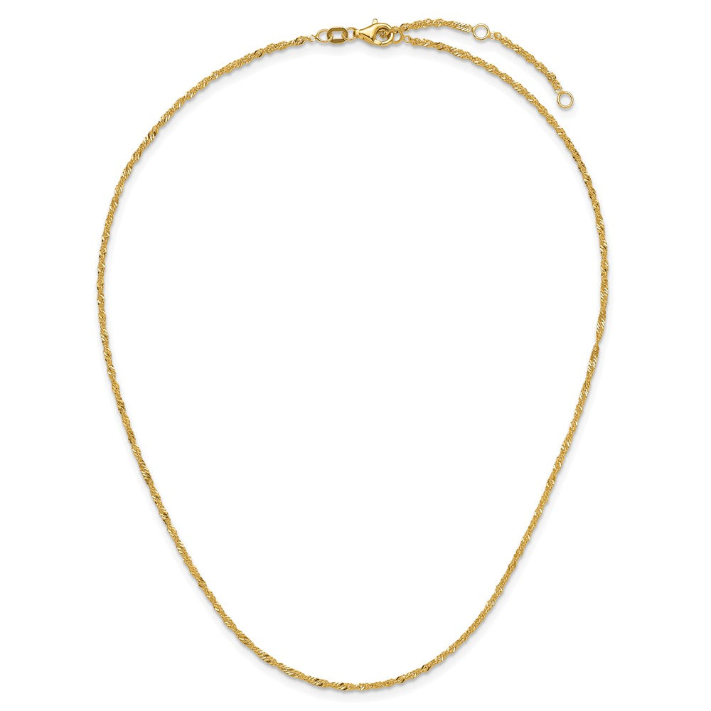 18 Inch 10K Yellow Gold 1.7mm Singapore 1In+1In Adjustable Chain Necklace