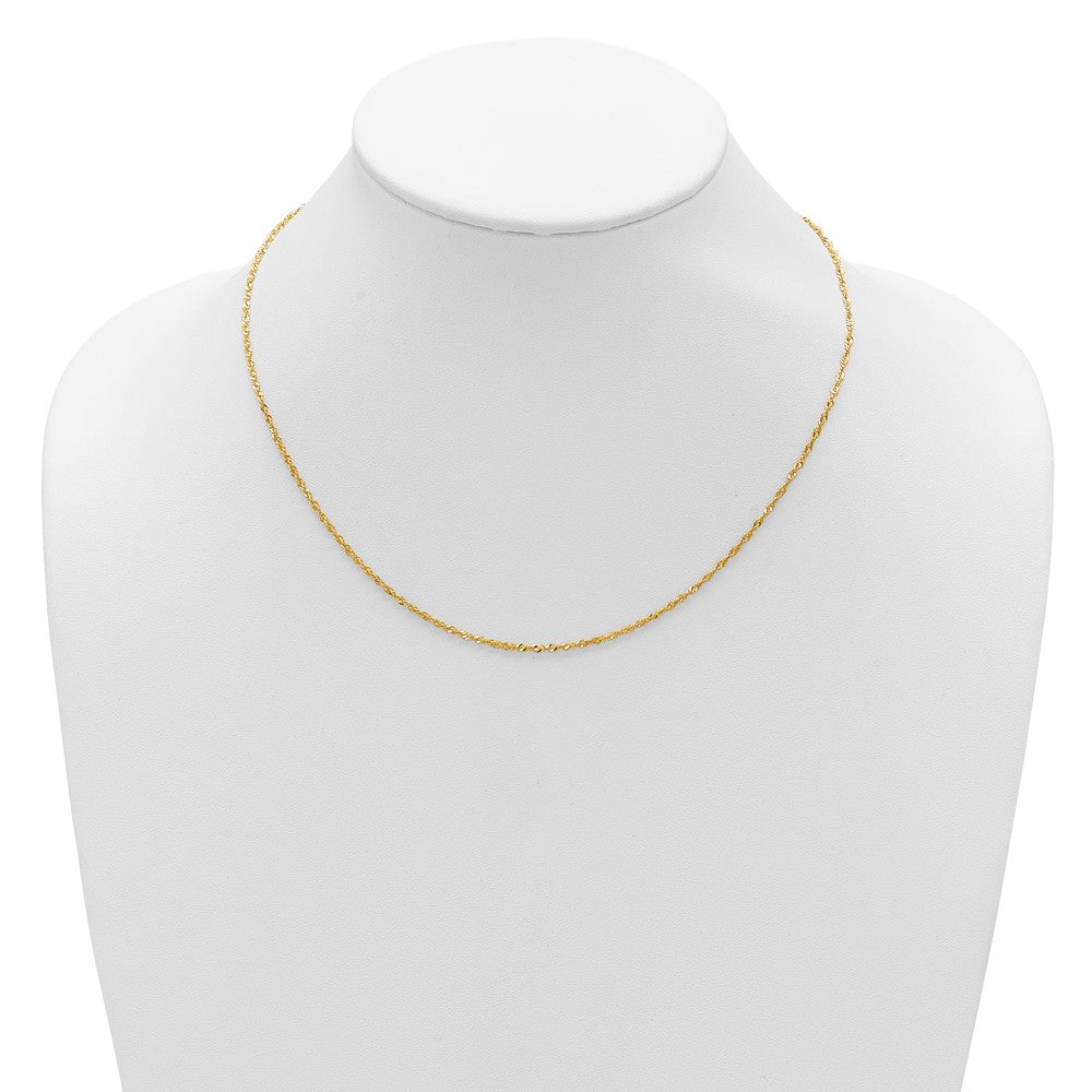 18 Inch 10K Yellow Gold 1.7mm Singapore 1In+1In Adjustable Chain Necklace