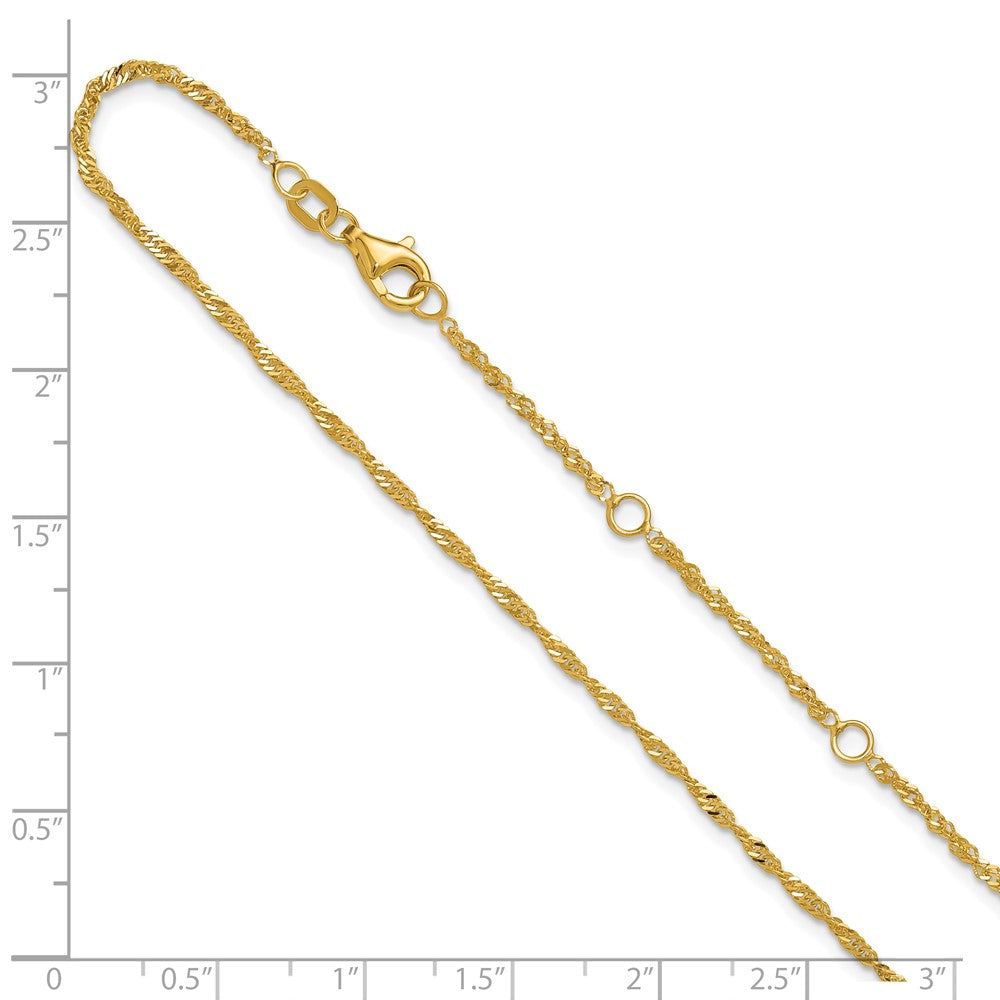 18 Inch 10K Yellow Gold 1.7mm Singapore 1In+1In Adjustable Chain Necklace
