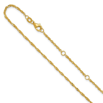 18 Inch 10K Yellow Gold 1.7mm Singapore 1In+1In Adjustable Chain Necklace