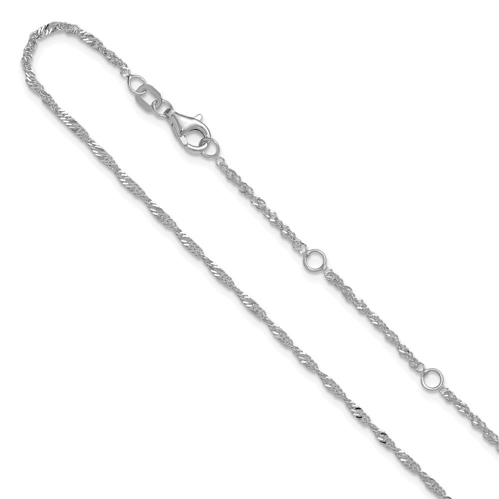 18 Inch 10K White Gold 1.7mm Singapore 1In+1In Adjustable Chain Necklace