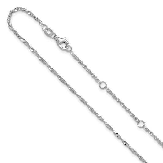18 Inch 10K White Gold 1.7mm Singapore 1In+1In Adjustable Chain Necklace