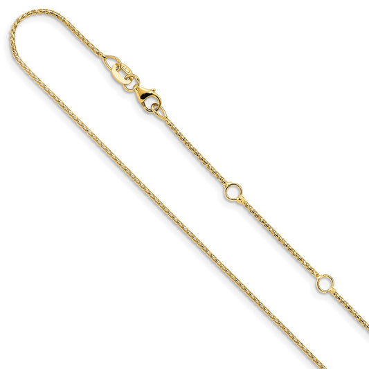 18 Inch 10K Yellow Gold 1mm D/C Open Franco 1In+1In Adjustable Chain Necklace