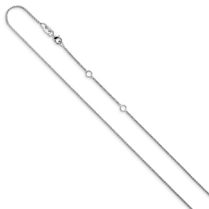 18 Inch 10K White Gold 1mm D/C Open Franco 1In+1In Adjustable Chain Necklace