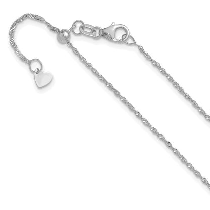 22 Inch 10K White Gold Adjustable 1.1mm Singapore Chain Necklace