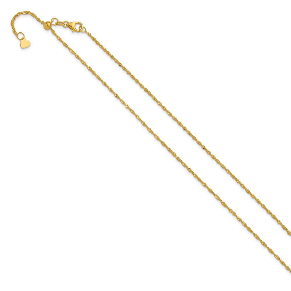 22 Inch 10K Yellow Gold Adjustable 1.3mm Singapore Chain Necklace