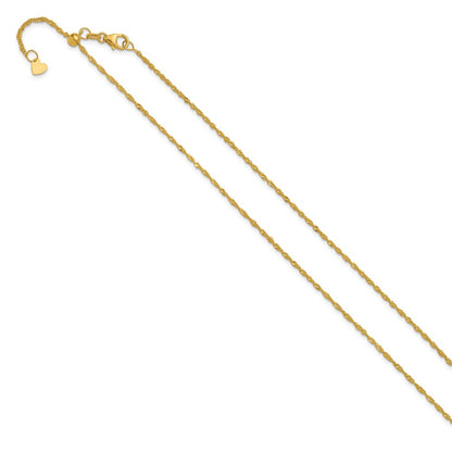 22 Inch 10K Yellow Gold Adjustable 1.3mm Singapore Chain Necklace