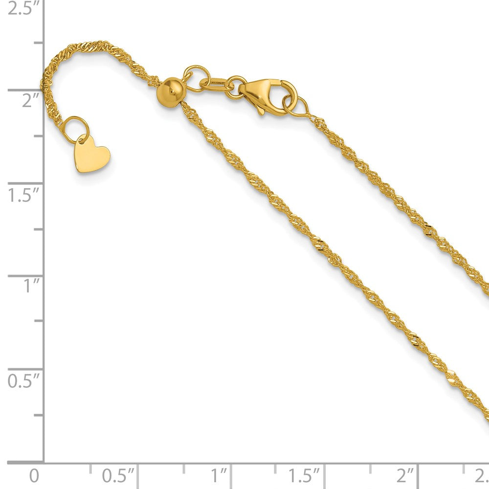 22 Inch 10K Yellow Gold Adjustable 1.3mm Singapore Chain Necklace