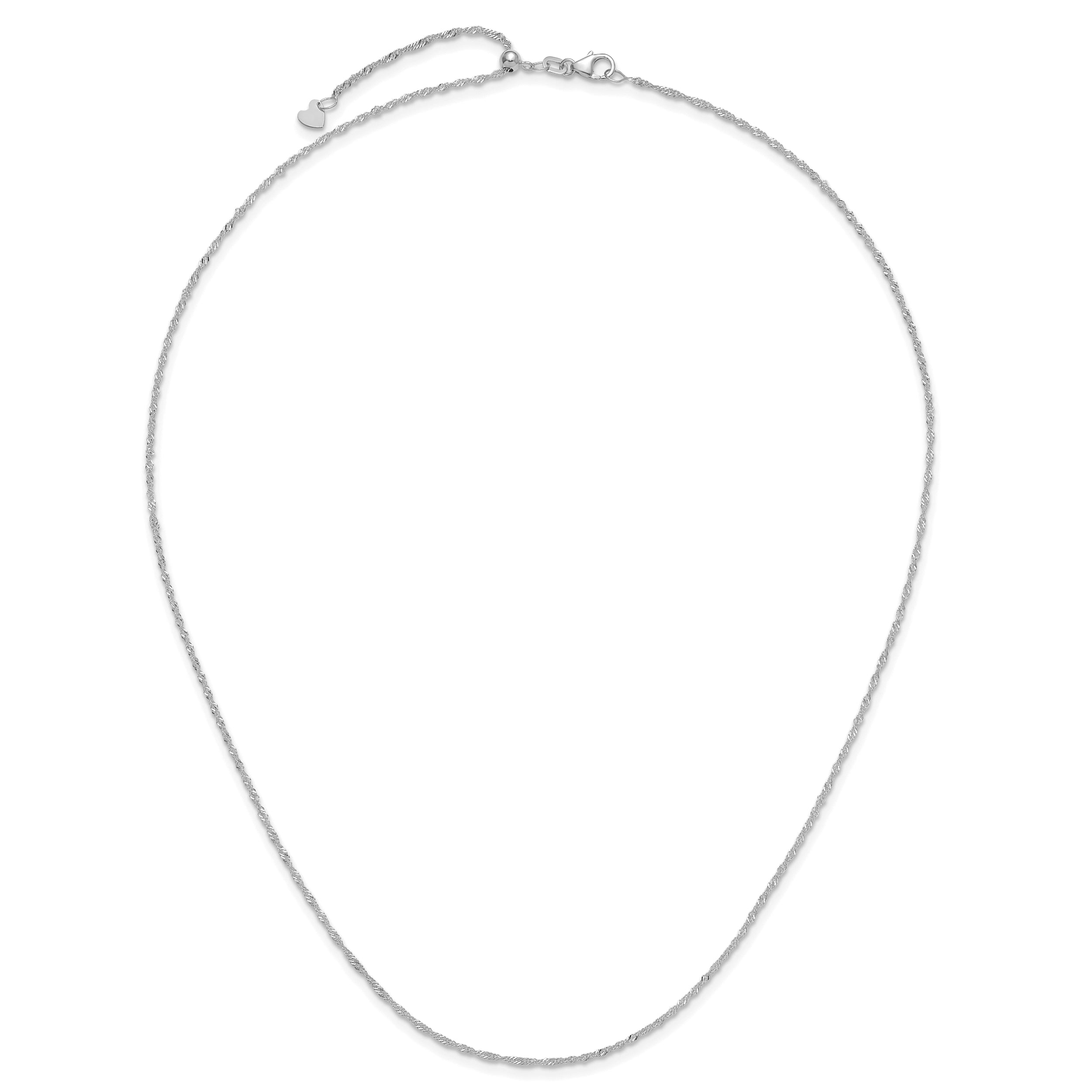 22 Inch 10K White Gold Adjustable 1.3mm Singapore Chain Necklace