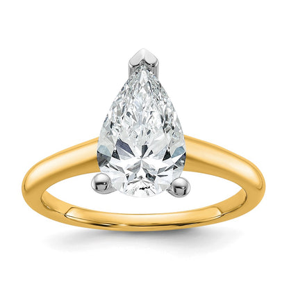 14K Two-Tone Gold Two-tone 2 carat Lab Grown Diamond VS+ F+ Pear Solitaire Complete Engagement Ring