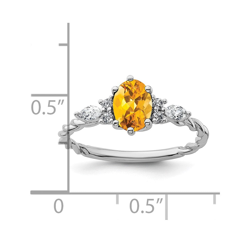 14K White Gold Diamond and 7x5 Oval November/Citrine Size 7 Twisted Ring