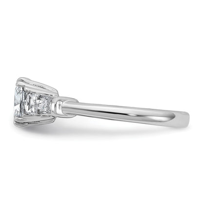 14K White Gold 5/8 carat Lab Grown Diamond VS+ F+ Tapered Baguette 1 1/2 carat Cushion Center Semi Mount Three Stone Engagement Ring