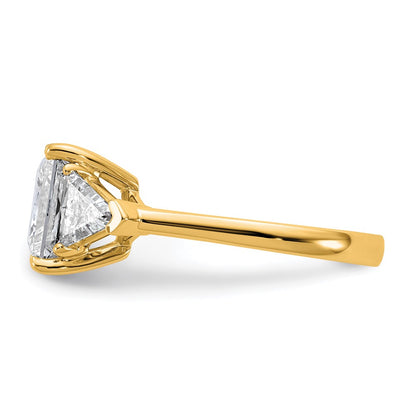 14K Yellow Gold 1 1/8 carat Lab Grown Diamond VS+ F+ Trillion and 3 carat Princess Center Semi Mount Three Stone Engagement Ring
