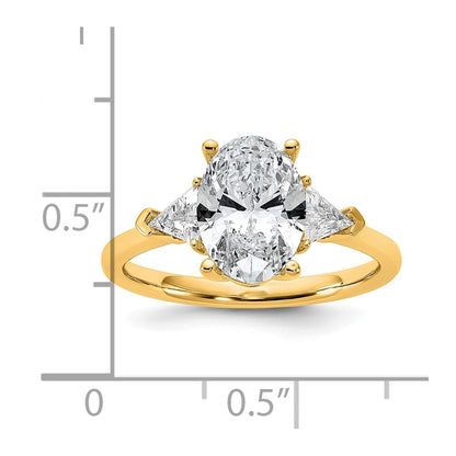 14K Yellow Gold 2 1/2 carat Certified Lab Grown Diamond VS+ F+ Complete Oval and Trillion Three Stone Engagement Ring