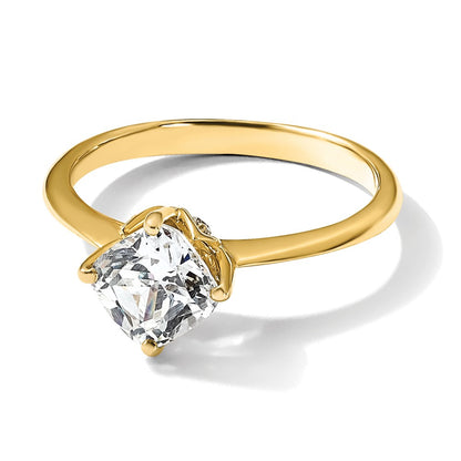 14K Yellow Gold (Holds 2 carat (7.60 mm) Cushion-cut) 4-Prong with 1/15 carat Diamond Leaf Design Semi-Mount Engagement Ring
