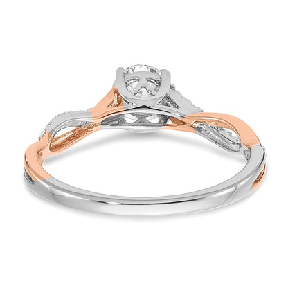 14K White and Rose Gold Criss-Cross (Holds 1/2 carat (5.2mm) Round Center) 1/8 carat Diamond Semi-mount Engagement Ring