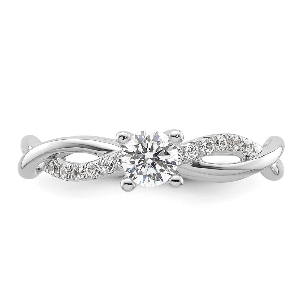 14K White Gold Criss-Cross (Holds 1/4 carat (4.1mm) Round Center) 1/8 carat Diamond Semi-mount Engagement Ring