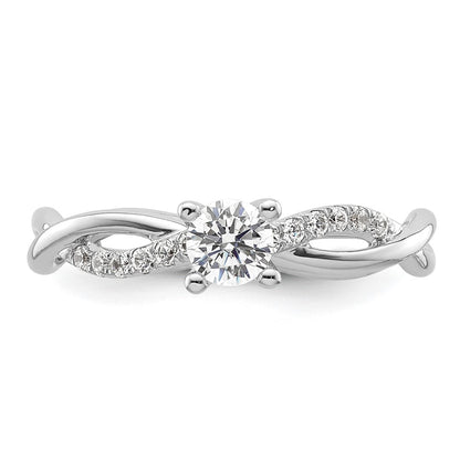 14K White Gold Criss-Cross (Holds 1/4 carat (4.1mm) Round Center) 1/8 carat Diamond Semi-mount Engagement Ring