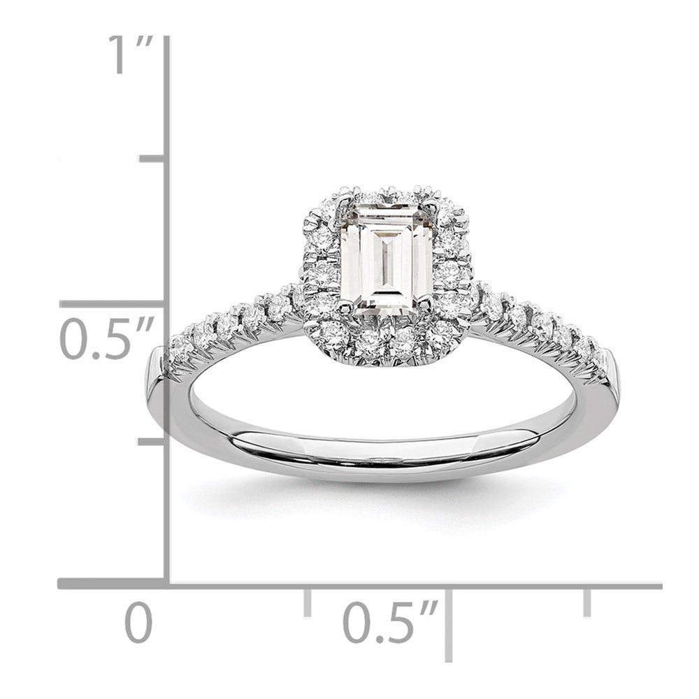 14K White Gold Halo (Holds 1/2 carat (5.3x3.9mm) Emerald-cut Center) 1/4 carat Diamond Semi-mount Engagement Ring