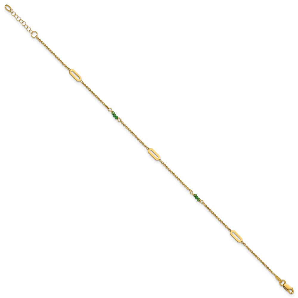 14K Yellow Gold Polished Green Zircon Beads and Ovals 9 Inch Plus 1 Inch Extender - Total 10 Inch Anklet